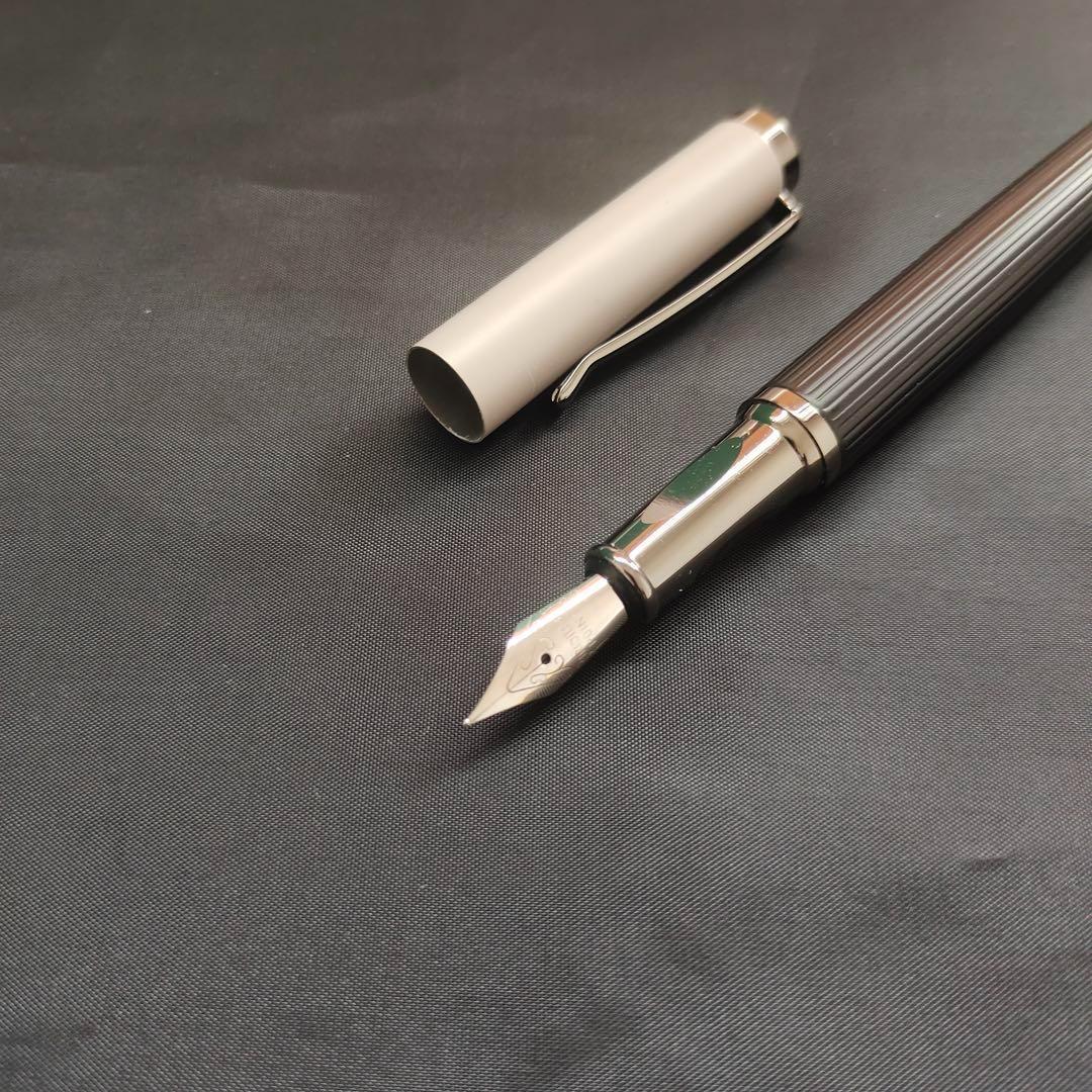 @エレガントな万年筆 黒と白のストライプ 1