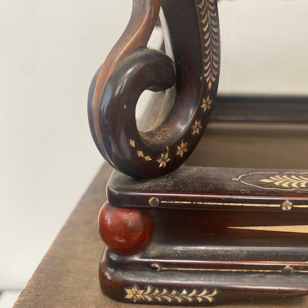 木製　総貝模様　台　木箱入り