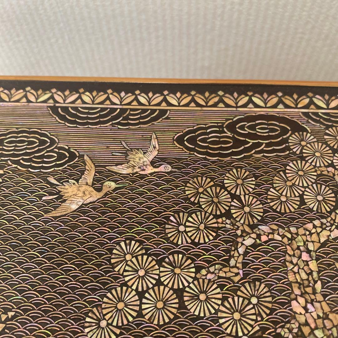 木製　総貝模様　台　木箱入り