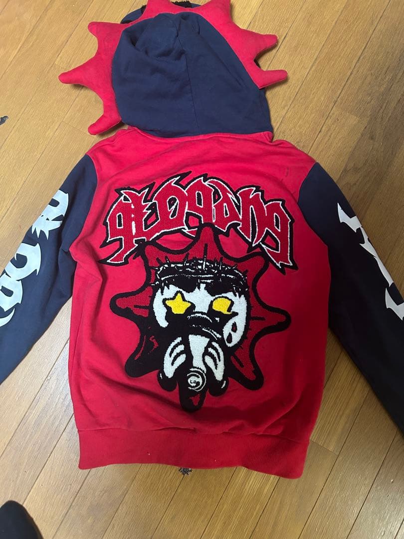 glo gangフード付きパーカー 赤黒