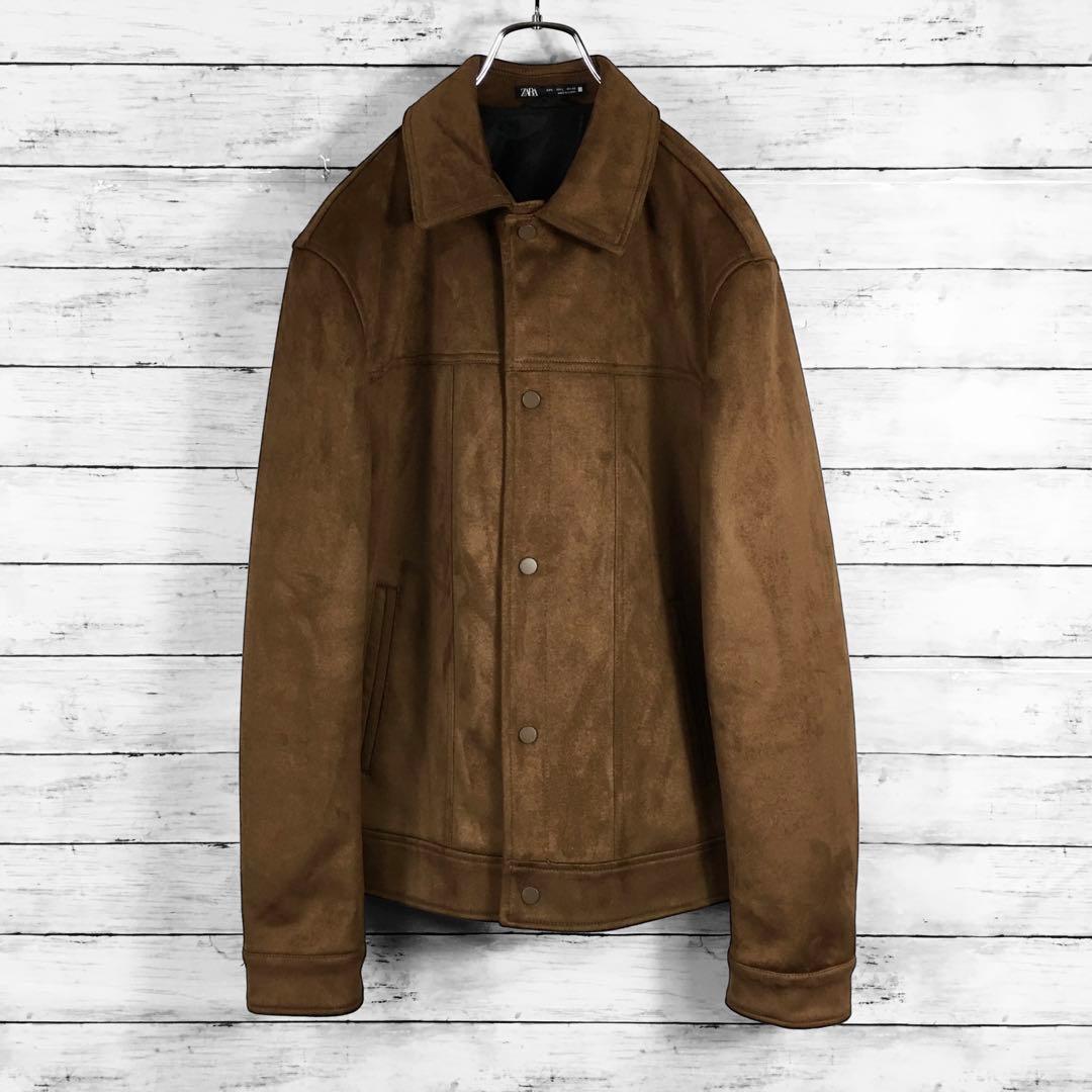 ZARA ザラ フェイクスエード トラッカージャケット ブラウン Lサイズ