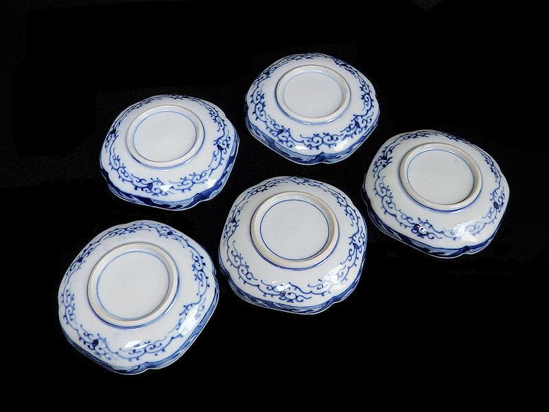 大聖寺伊万里 　毘沙門亀甲紋に松竹梅の図 縁高角皿　5枚　C775AS-BUj