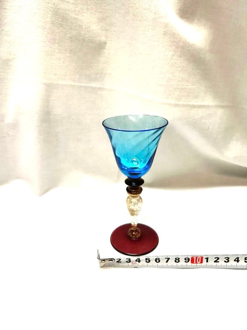 ベネチアングラス青色渦巻き模様ガラスカップ　ヴィンテージ品