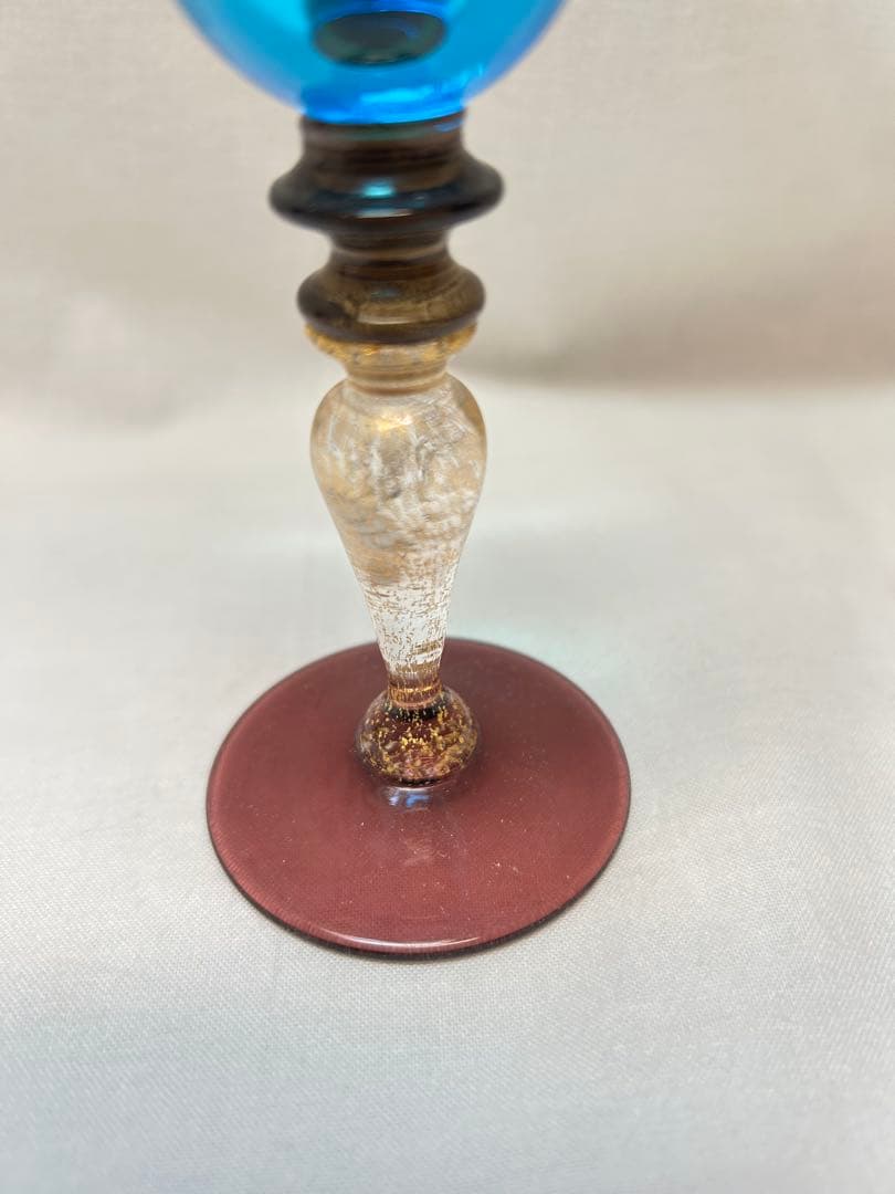 ベネチアングラス青色渦巻き模様ガラスカップ　ヴィンテージ品