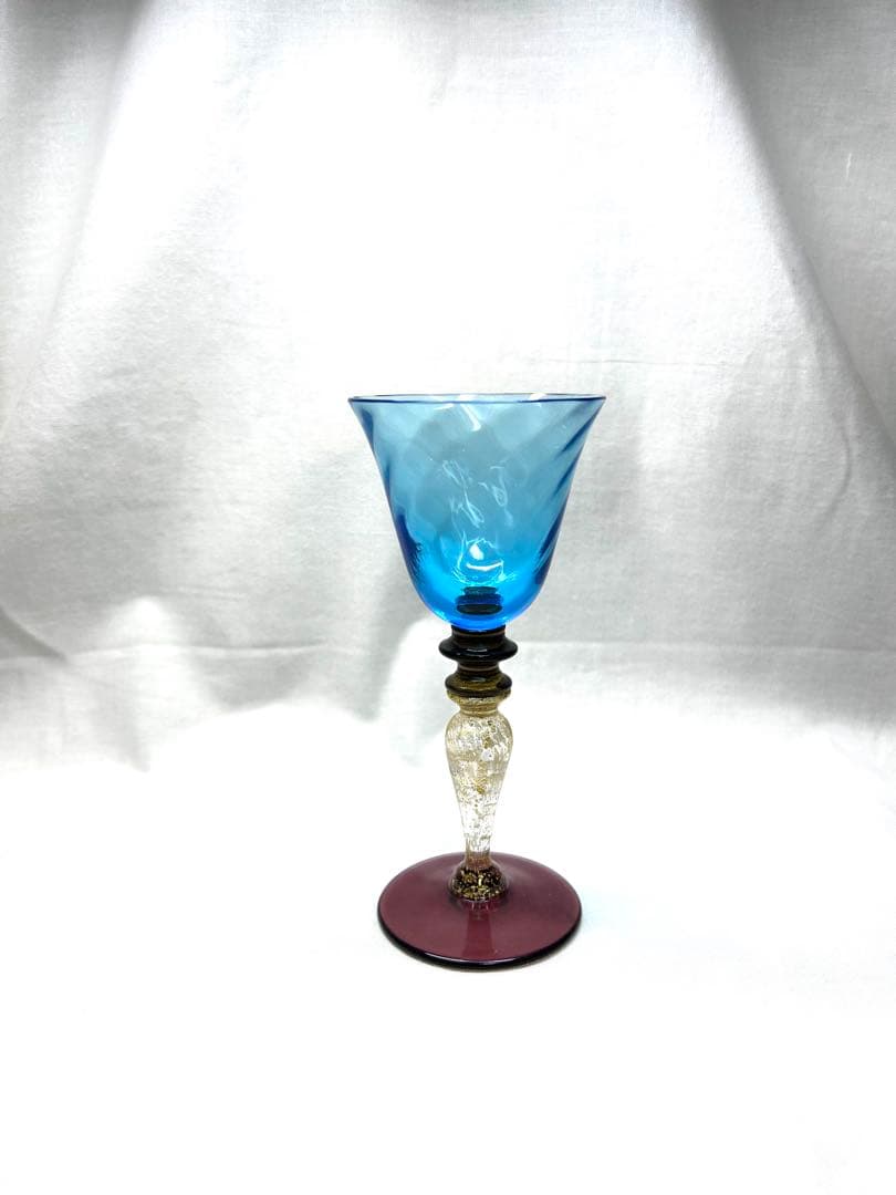 ベネチアングラス青色渦巻き模様ガラスカップ　ヴィンテージ品