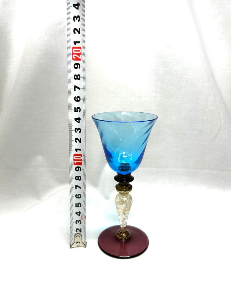ベネチアングラス青色渦巻き模様ガラスカップ　ヴィンテージ品