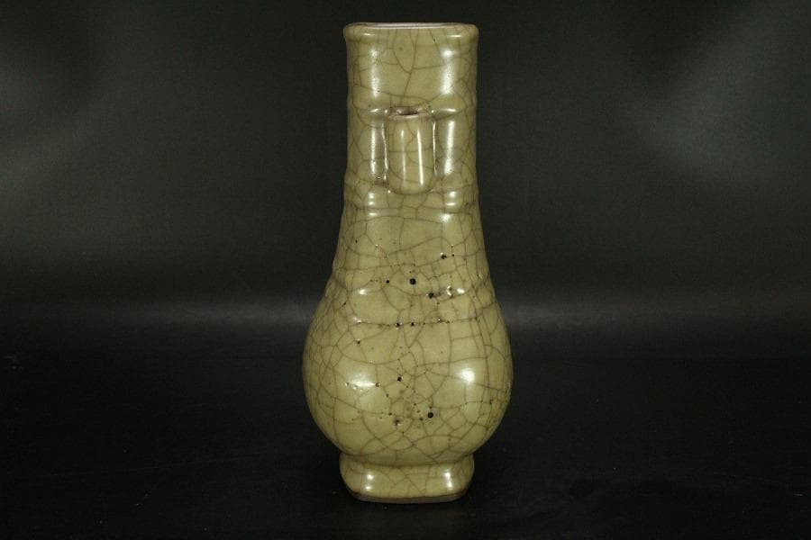 中国美術 哥釉 管耳 瓶 高23.5cm(HA393)