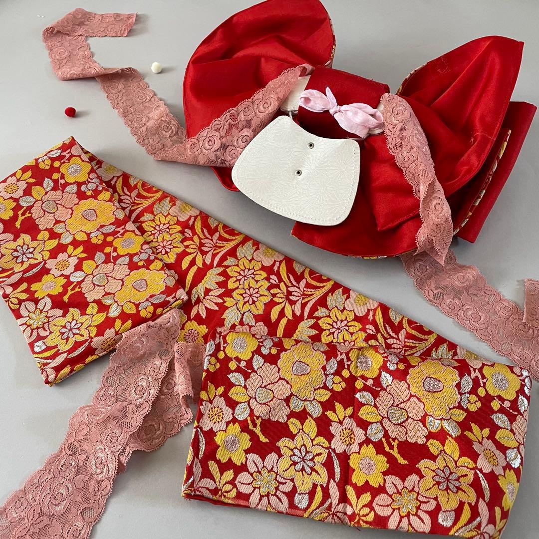 七五三　5歳、6歳　アンティークお着物セット　ハンドメイド　作り帯