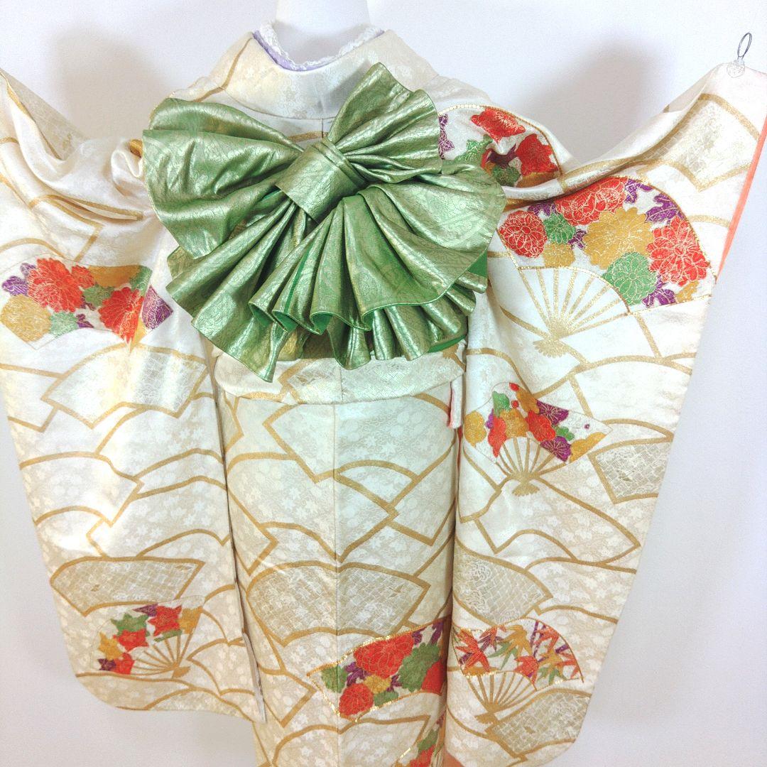 格安！　振袖フルセット　9点　成人式　結婚式　前撮り　白　ホワイト　袋帯　黄緑