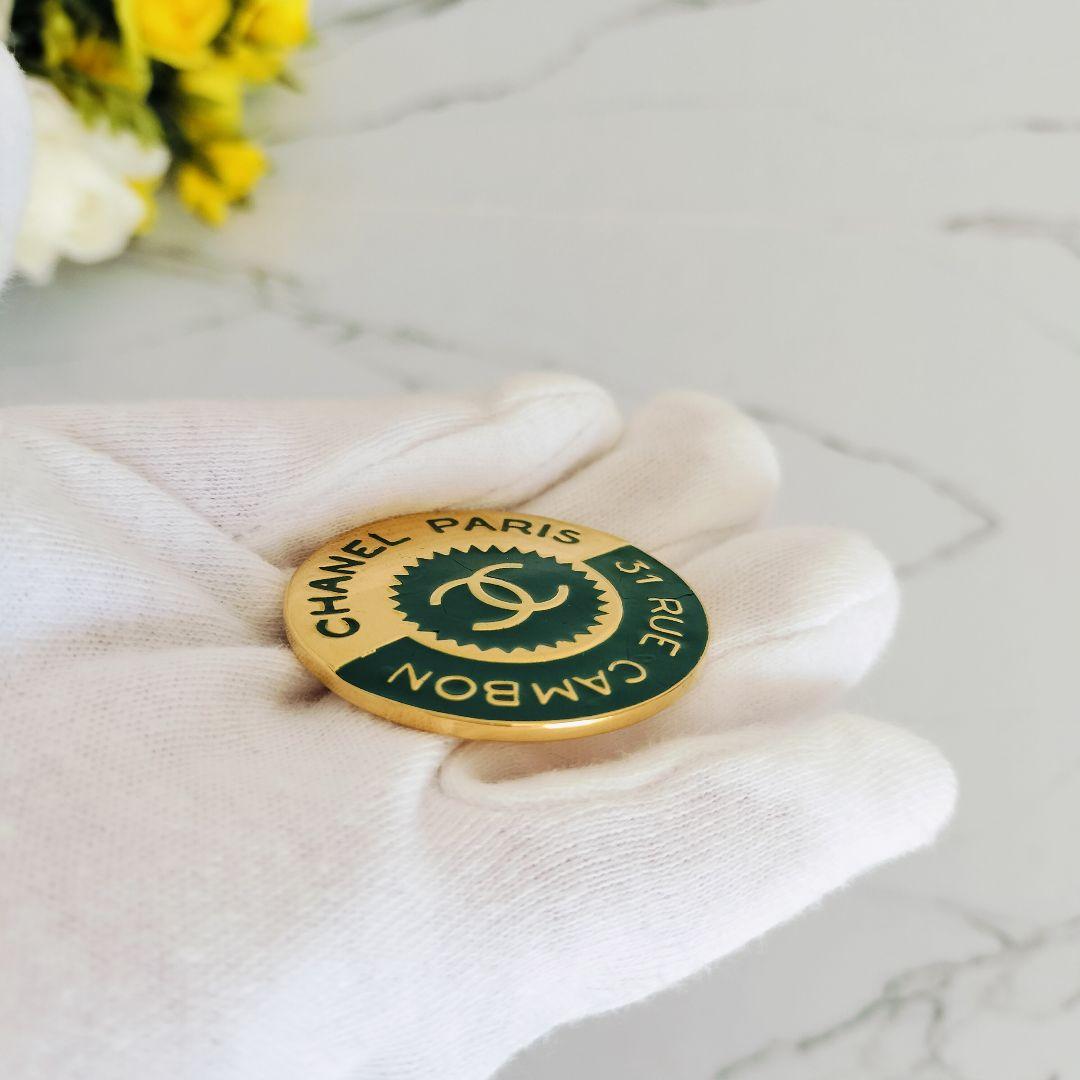 美品☆シャネル☆31RUE CAMBONカンボンブローチ ゴールド×グリーン