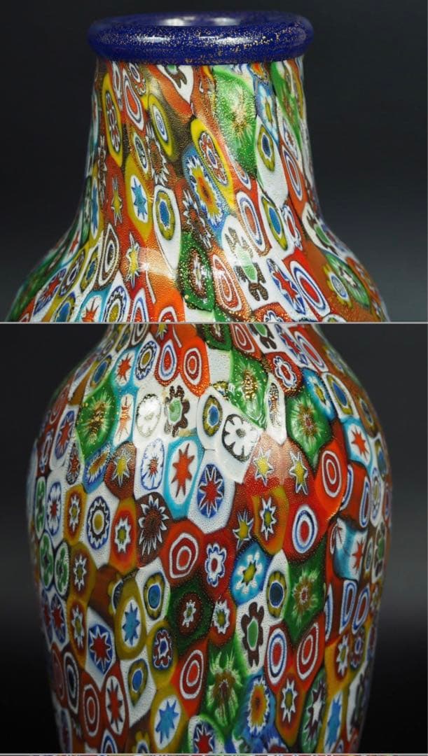 送料無料　イタリアムラーノガラス花瓶　作家在銘　完品無傷木箱付