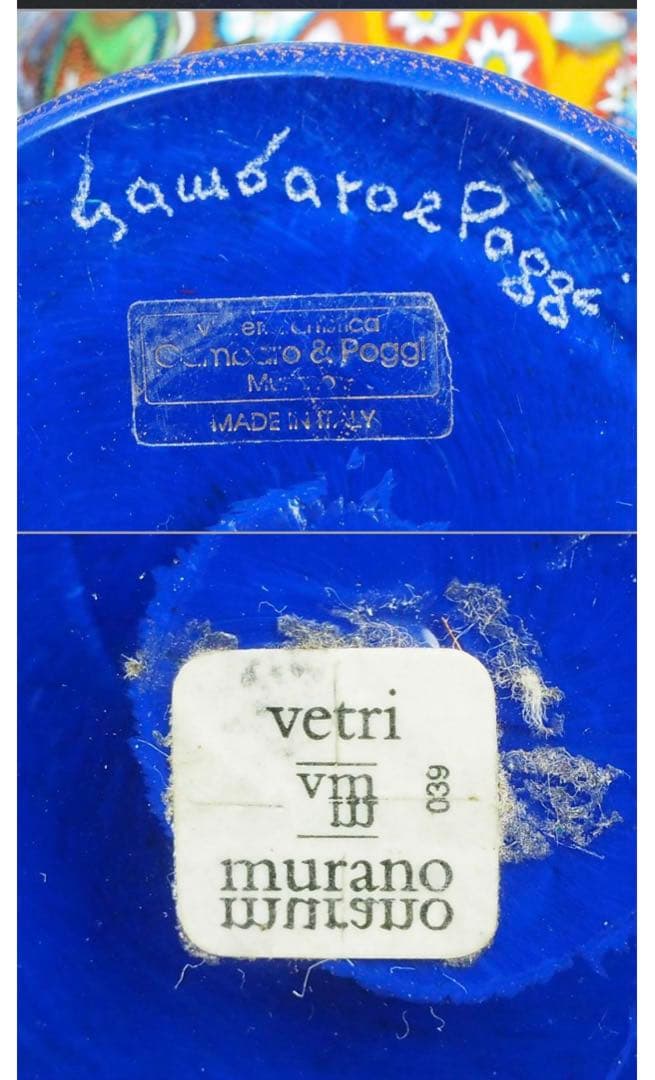 送料無料　イタリアムラーノガラス花瓶　作家在銘　完品無傷木箱付