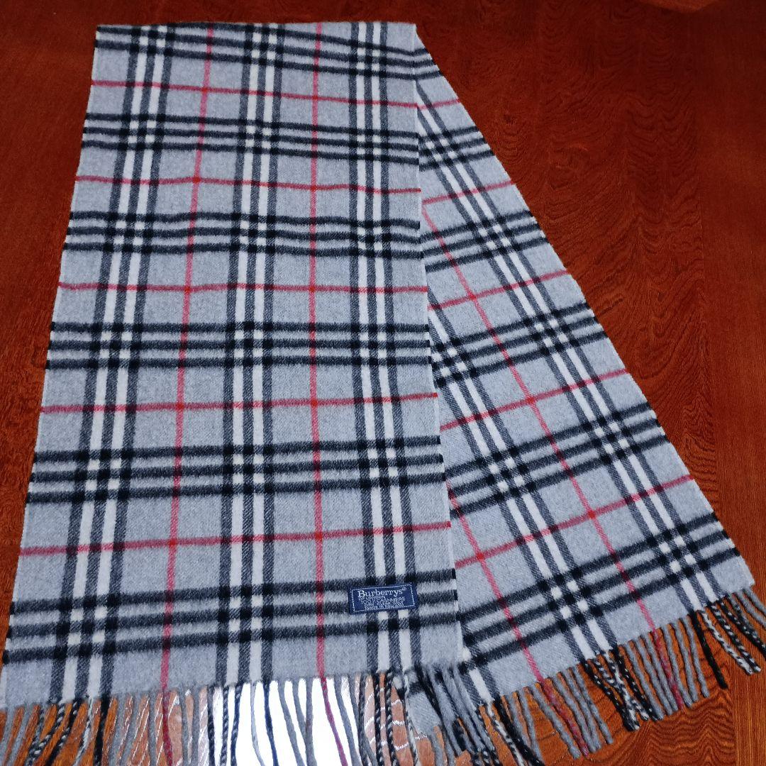 美品☆Burberry チェック柄マフラー グレー カシミヤ