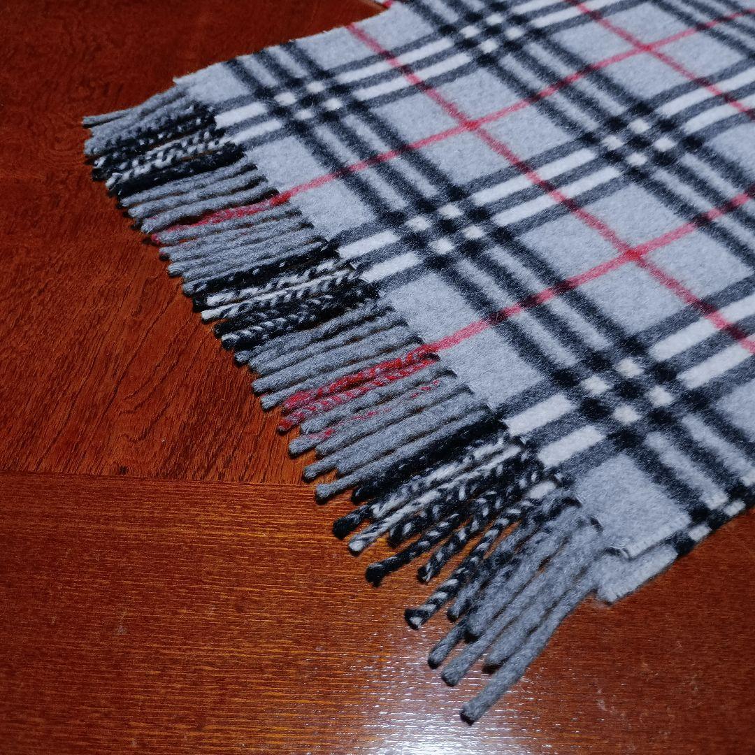 美品☆Burberry チェック柄マフラー グレー カシミヤ