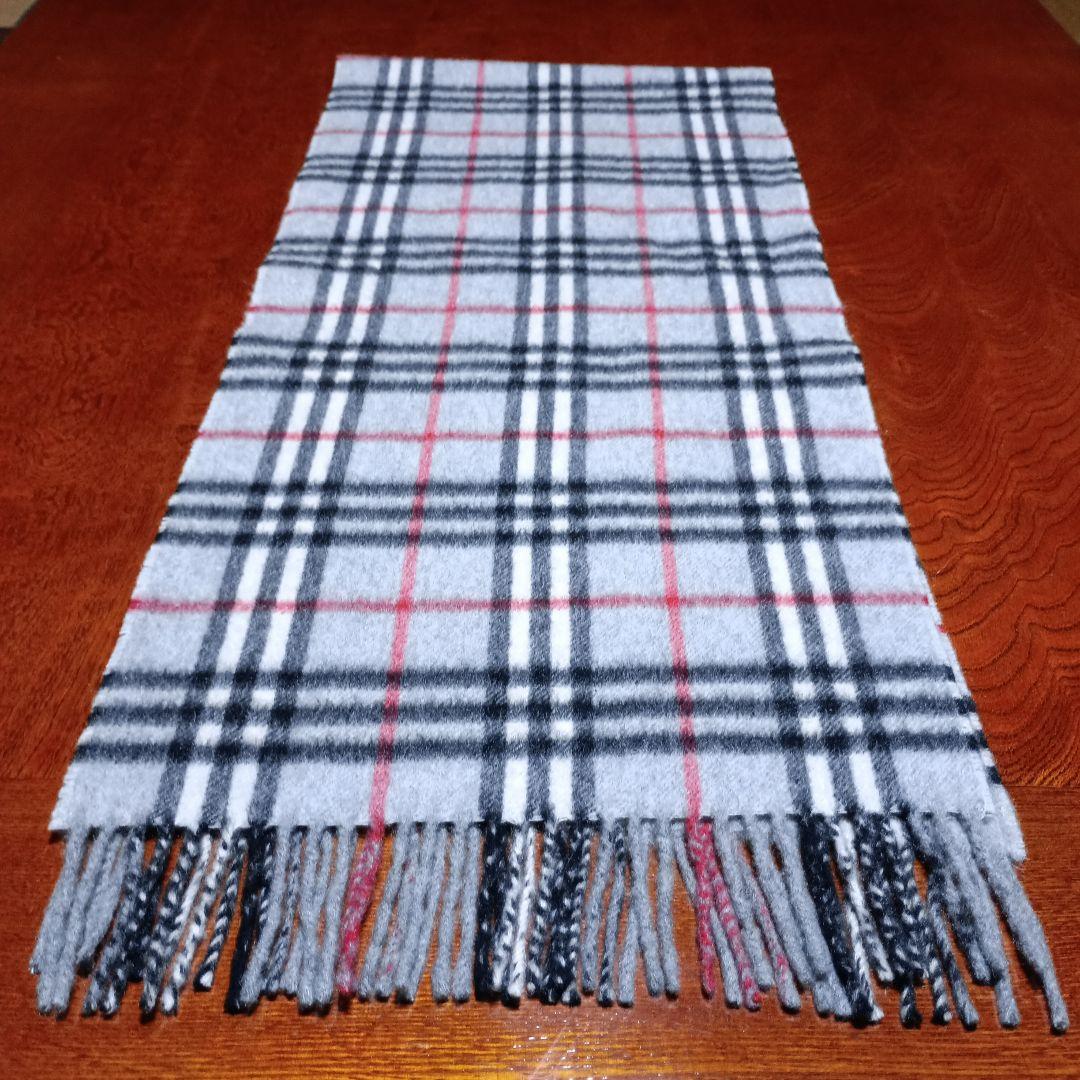 美品☆Burberry チェック柄マフラー グレー カシミヤ