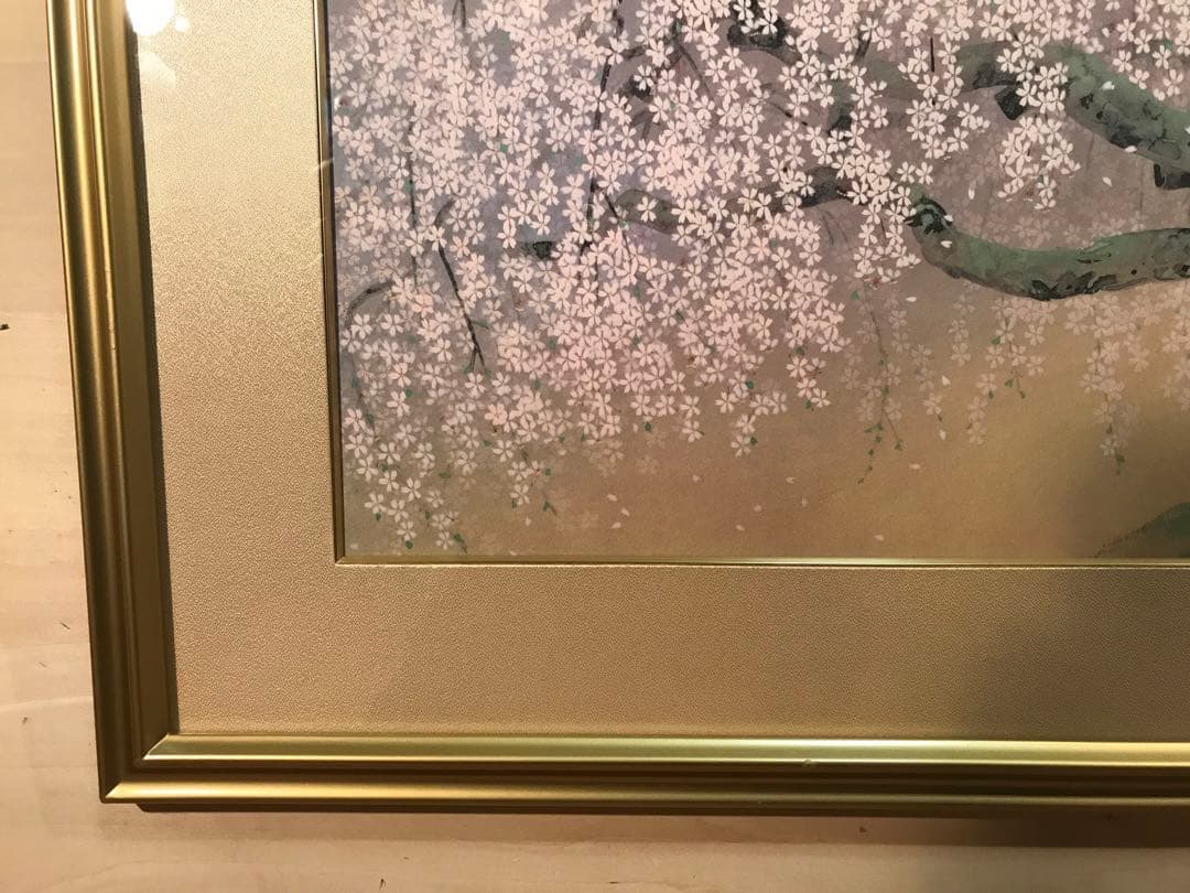 中島千波　「夢殿の枝垂櫻」　岩絵具方式複製画　刷り込みサイン・作品証明シール有り