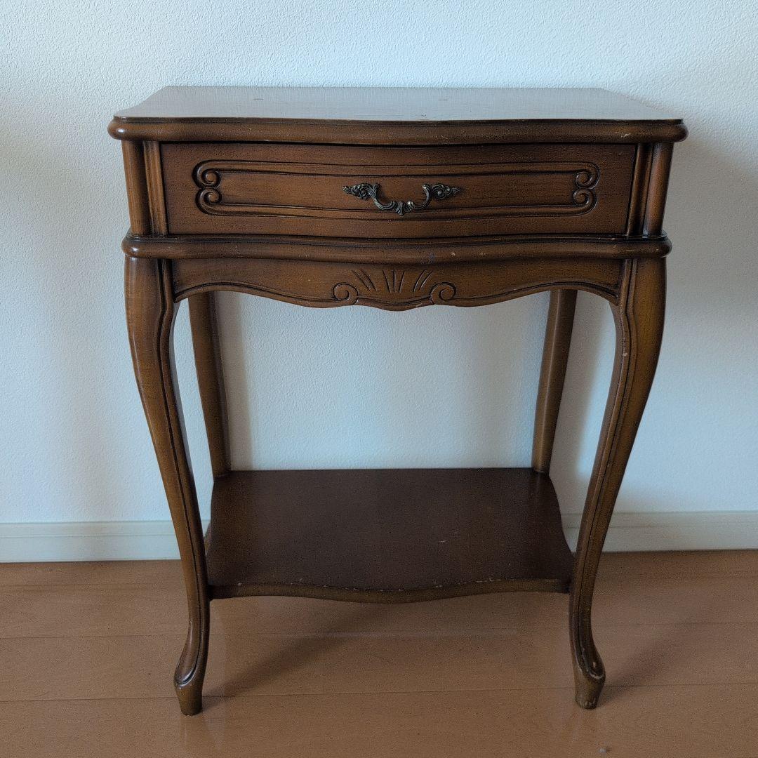 猫脚　クラシック木製サイドテーブル　コンソールテーブル　 引き出し付き