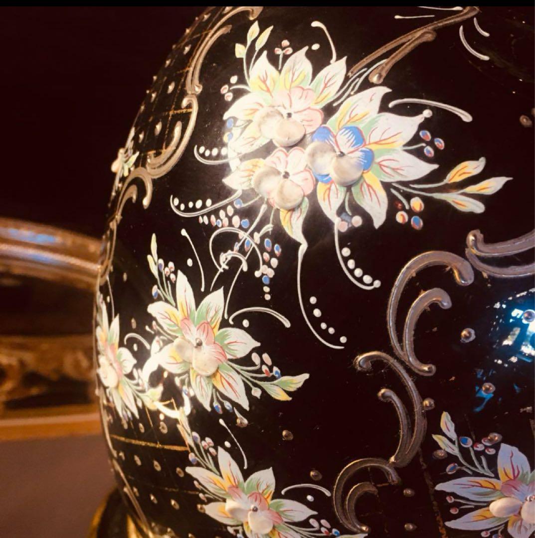 湯布院アンティーク イタリア ムラーノベネチアンガラス 大花瓶 黒ハンドメイド