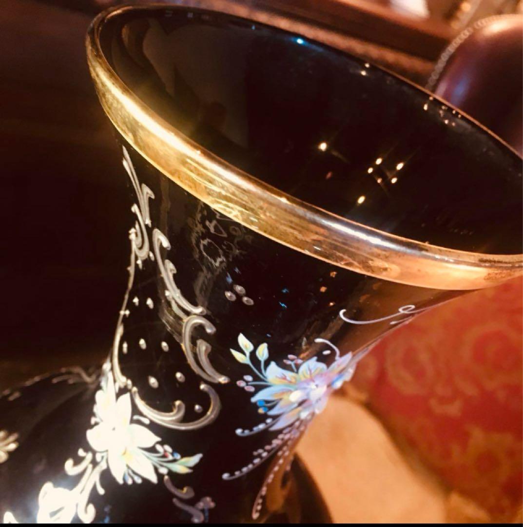 湯布院アンティーク イタリア ムラーノベネチアンガラス 大花瓶 黒ハンドメイド