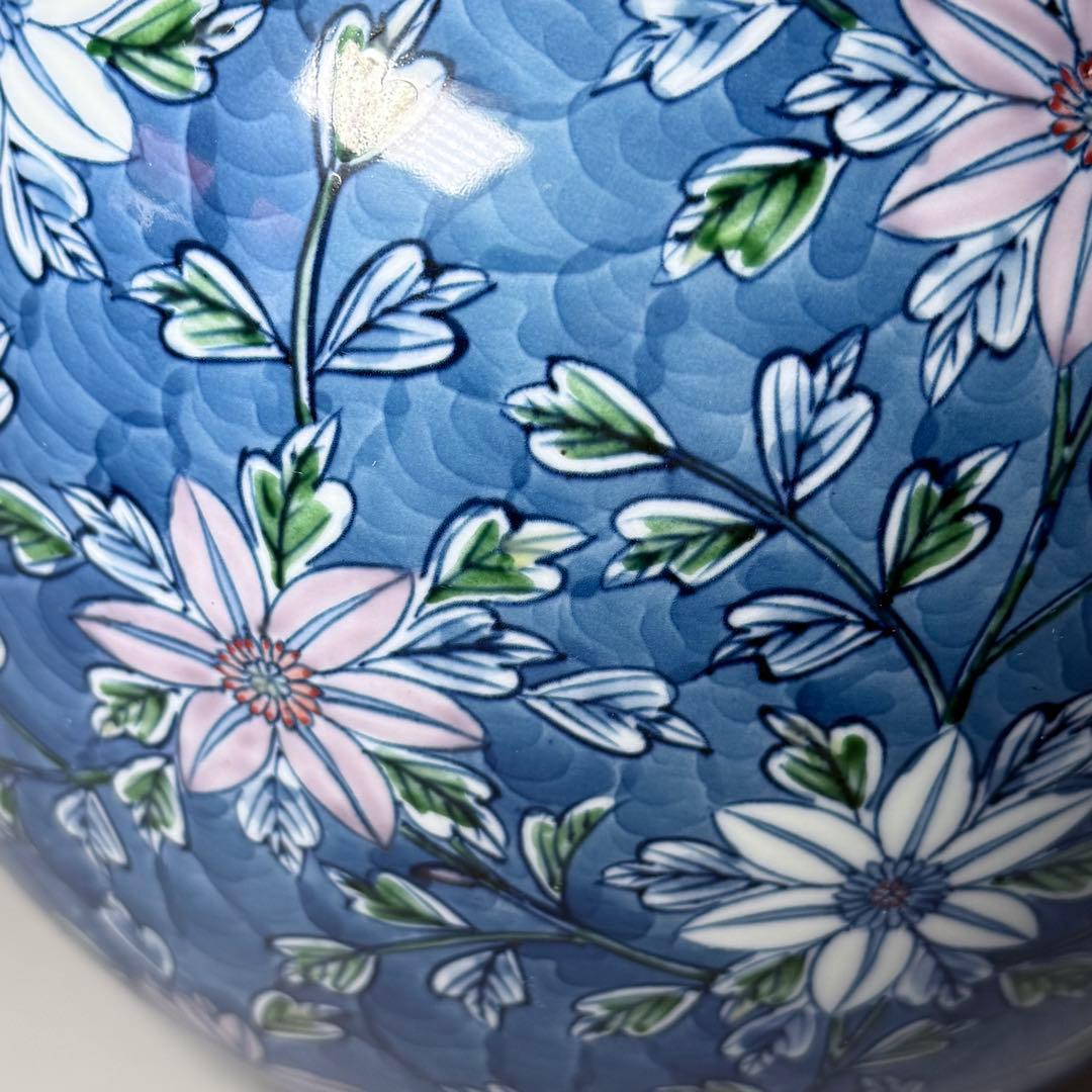 村上玄輝　染錦花草文様　花瓶　圧倒的な存在感　高さ27cm 胴径27cm　本人作