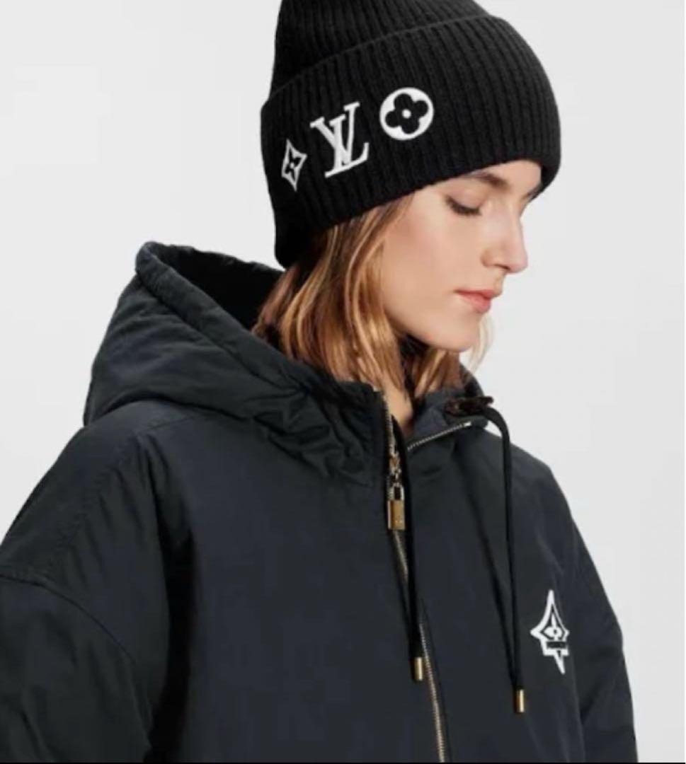 ルイヴィトンビーニー LV ヘッドライン ニットキャップ 刺繍 ロゴ