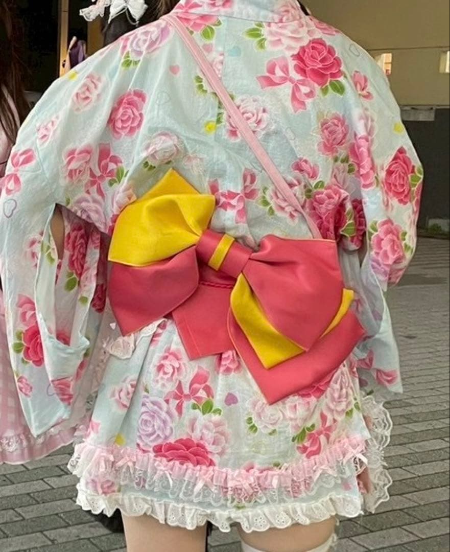 浴衣ドレス 水色 ピンク フリル 女児