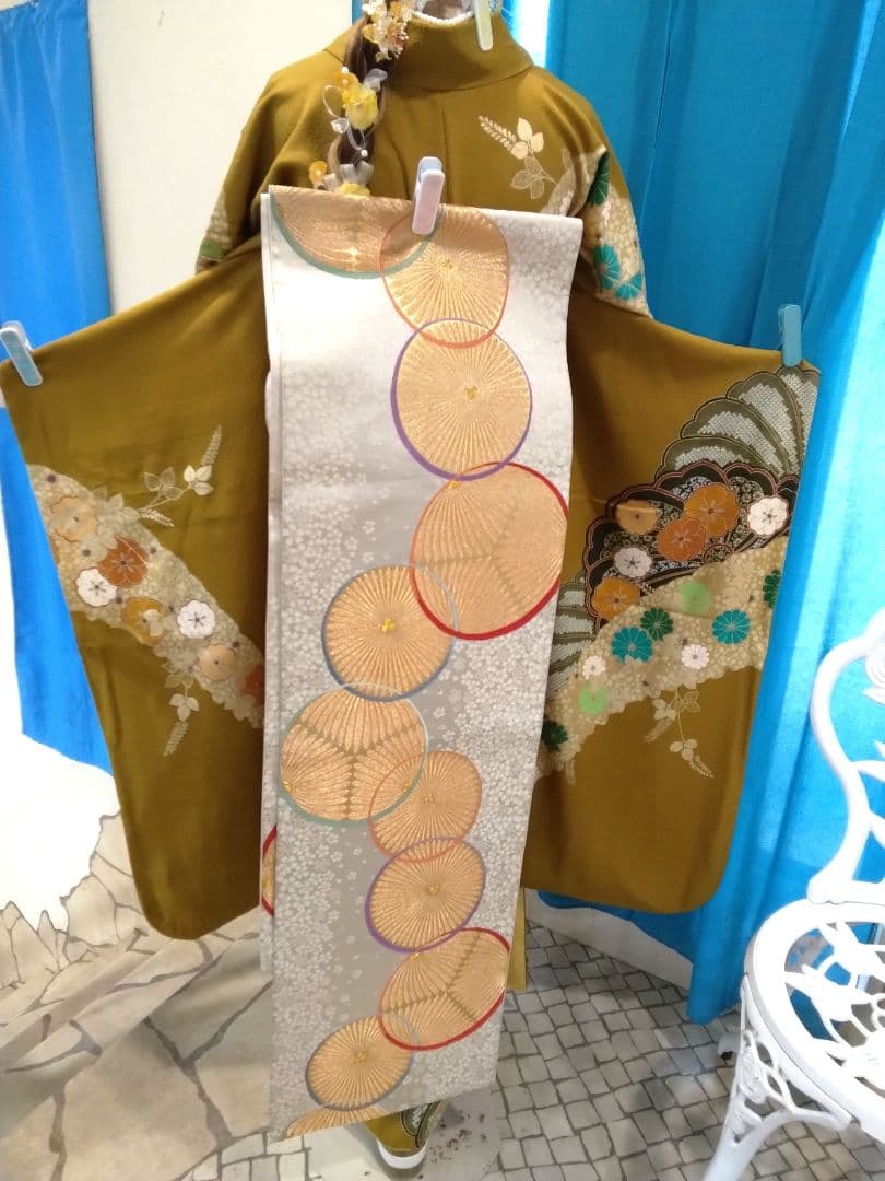 超お得】振袖フルセット、正絹、重ね衿帯揚げ帯締め、西陣袋帯、ガード加工