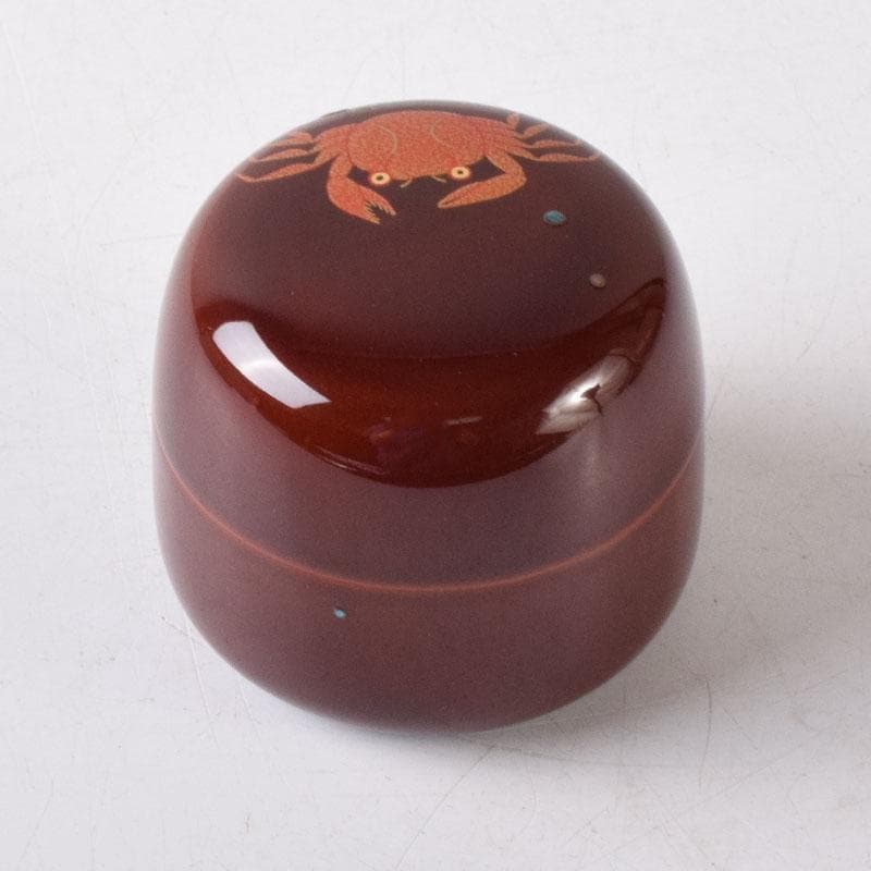 茶道具　山中塗　中嶋宗峰作　桜材　蟹蒔絵　下膨形香合　共箱　V　7507