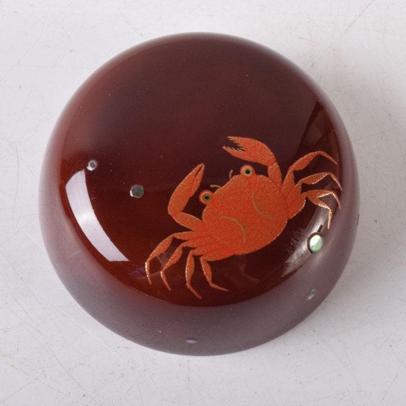 茶道具　山中塗　中嶋宗峰作　桜材　蟹蒔絵　下膨形香合　共箱　V　7507