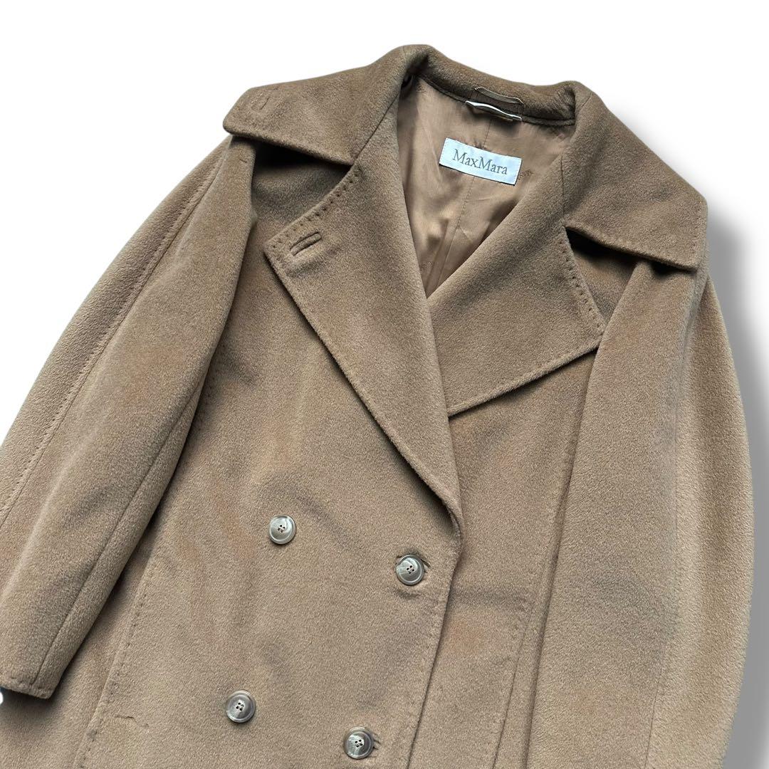 マックスマーラ カシミヤ混 ベルテッドコート チェスター キャメル マキシ丈
