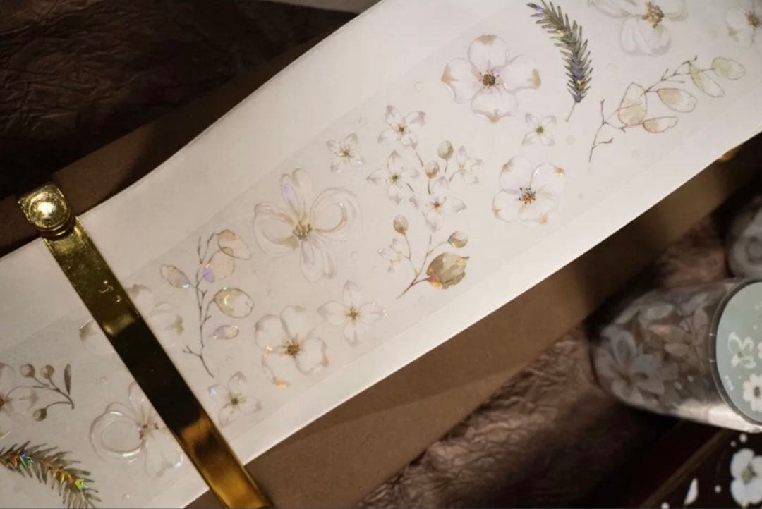 贝壳光 白奈 5cm×6m 海外マスキングテープ　花