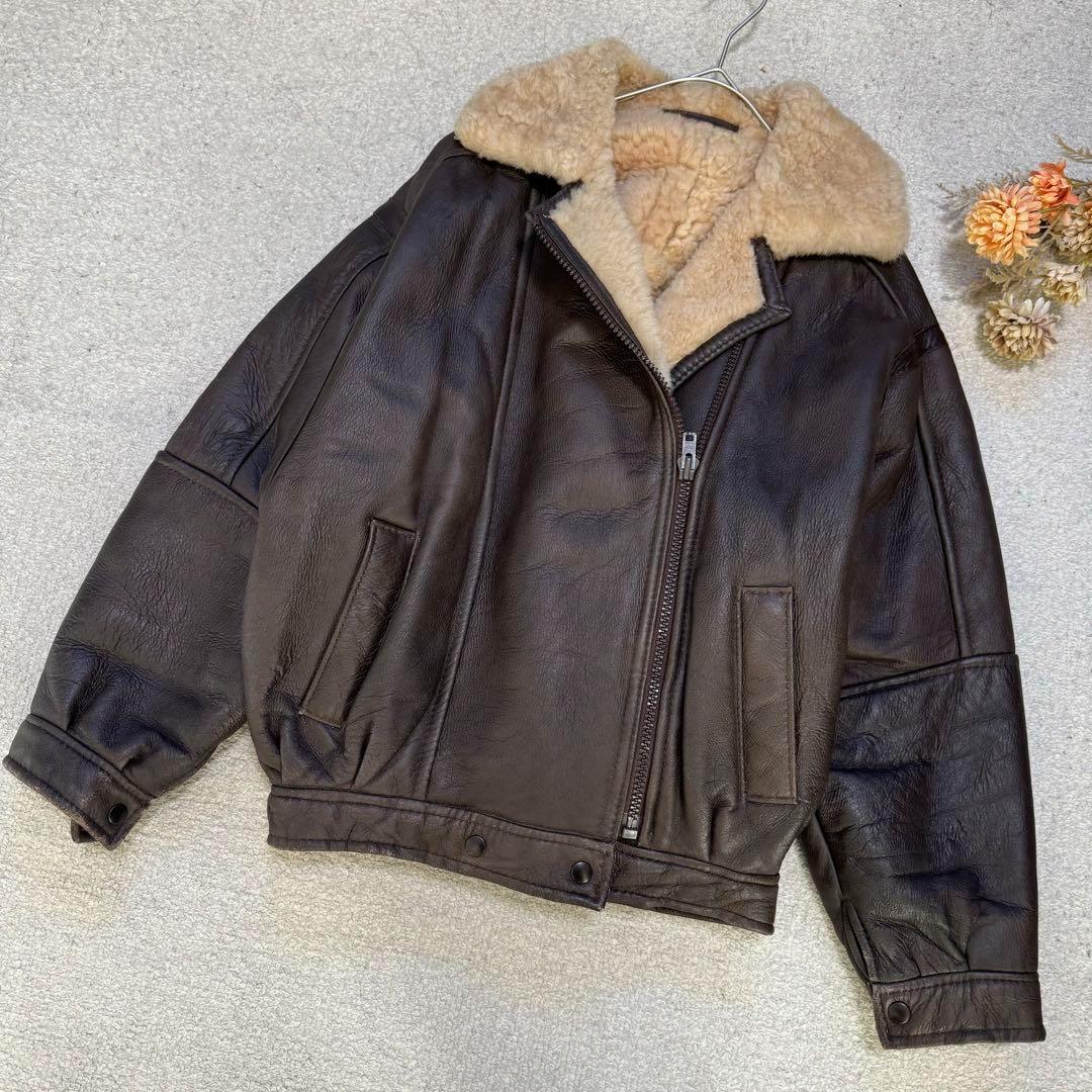 【Lakeland】本革シープスキン　内面ボア　ライダースジャケット　ブラウンS