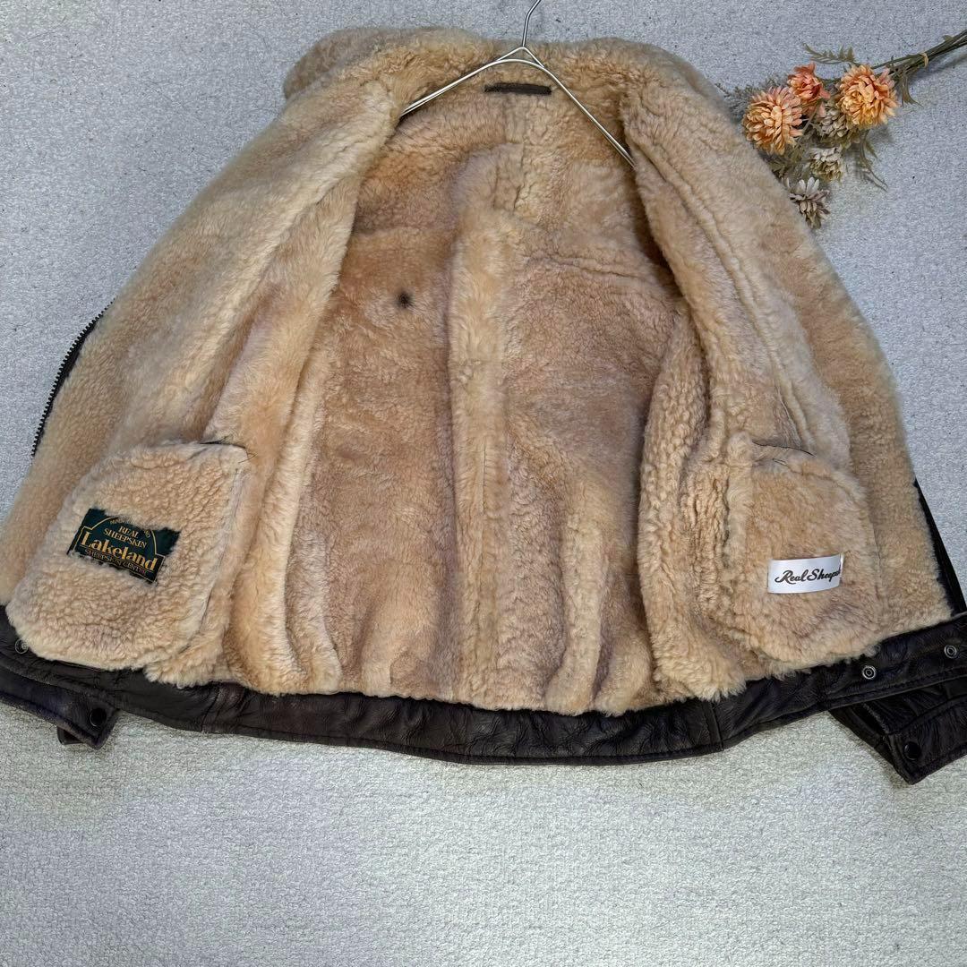 【Lakeland】本革シープスキン　内面ボア　ライダースジャケット　ブラウンS