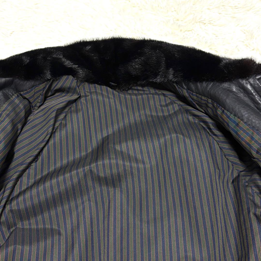 【極美品/レア】ミンク 毛皮 レザージャケット 切り替え リブ編み ブラウン