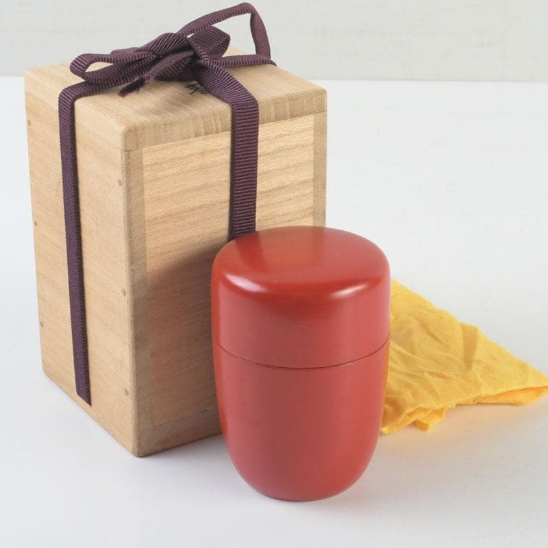 茶道具　井筒寛斎造　朱塗　長棗　共箱　V　9503