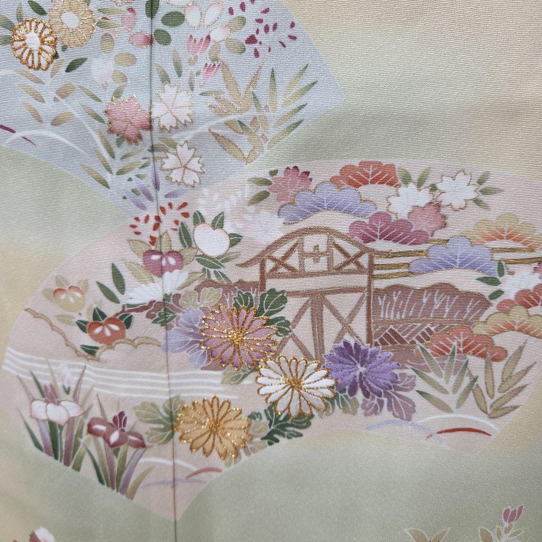 トールサイズ訪問着4点フルセット、着物、袋帯、帯締め、帯揚げ