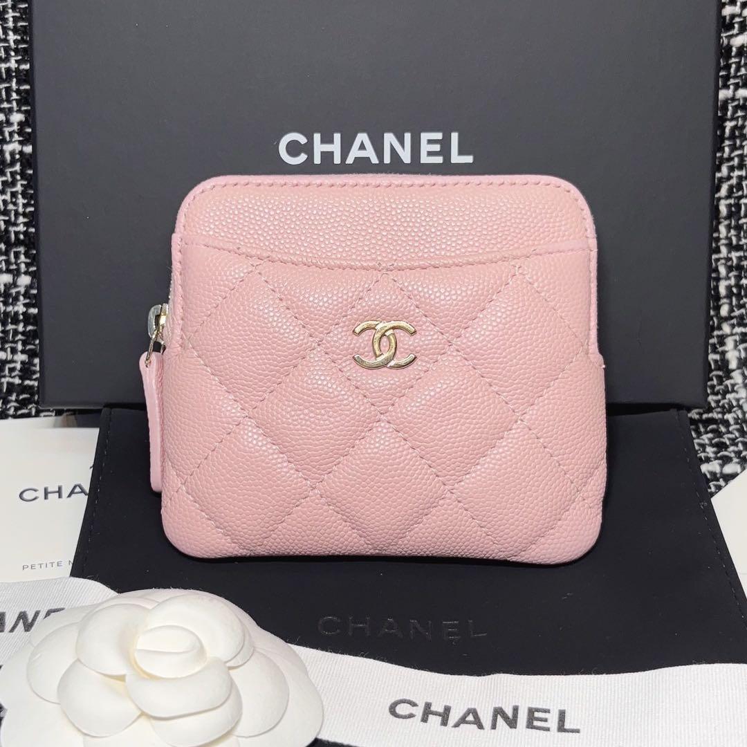 CHANEL ケース　カードケース　マトラッセ　キャビアスキン　ピンク
