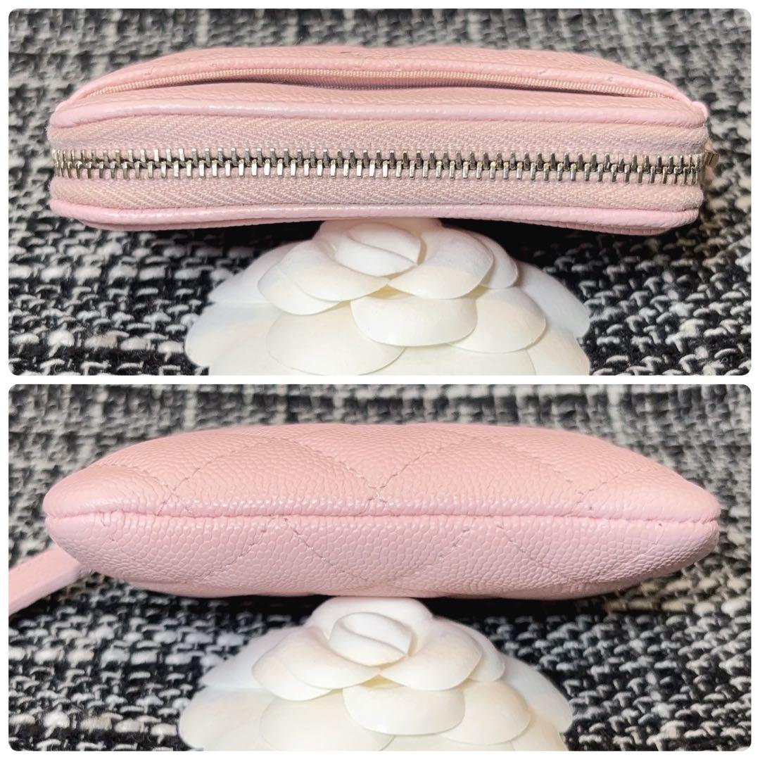 CHANEL ケース　カードケース　マトラッセ　キャビアスキン　ピンク
