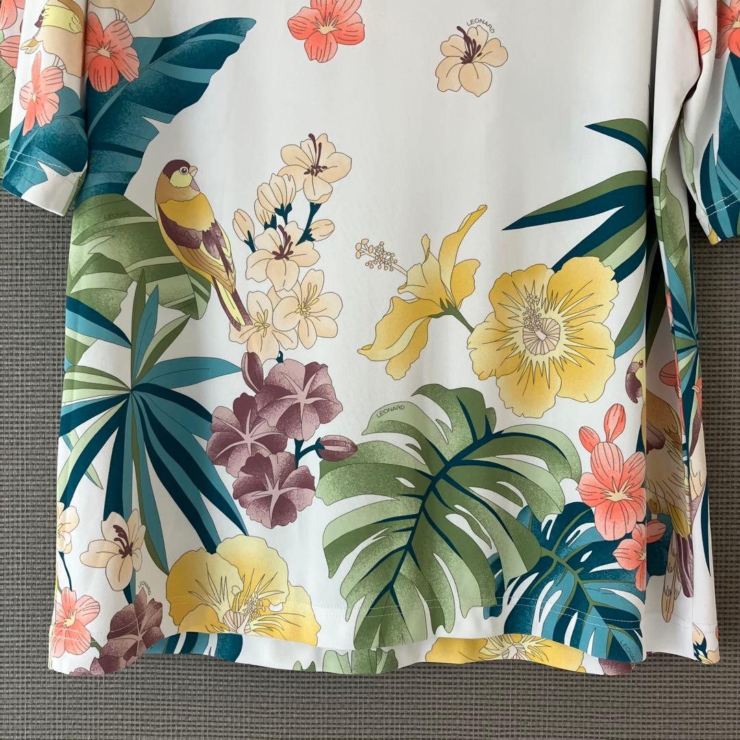 美品　レオナール　ポロシャツ　花柄　鳥　大きいサイズ44