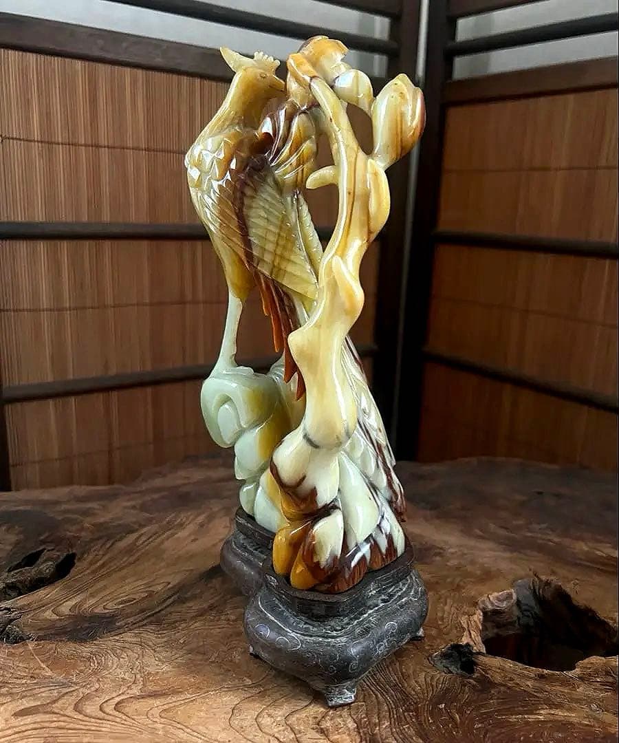古翡翠 緑砡石 瑪瑙 鳳凰 象嵌台座