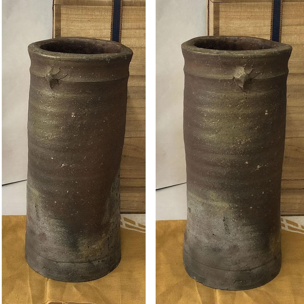 e2812 藤原建 備前焼 花入 共箱 高さ25cm 茶道具