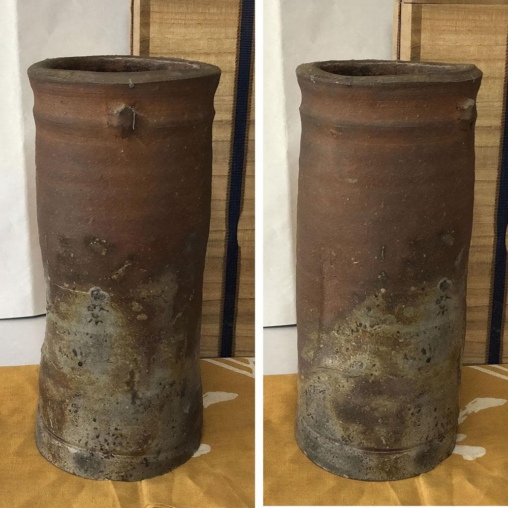 e2812 藤原建 備前焼 花入 共箱 高さ25cm 茶道具