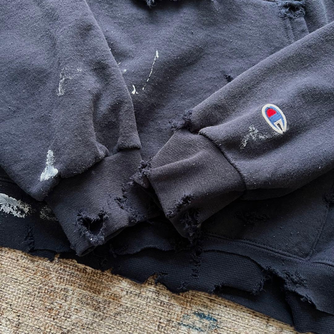 90s champion ダメージ ボロ スウェット パーカー ペンキ　グランジ