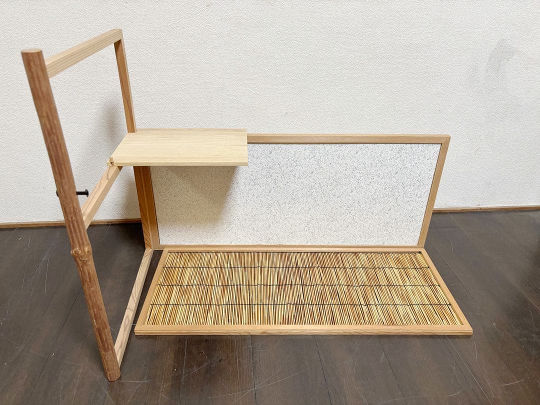 ほぼ未使用 茶道具 指物師渡辺可映作 台目棚 有楽好写 (自在棚) 組み立式元箱