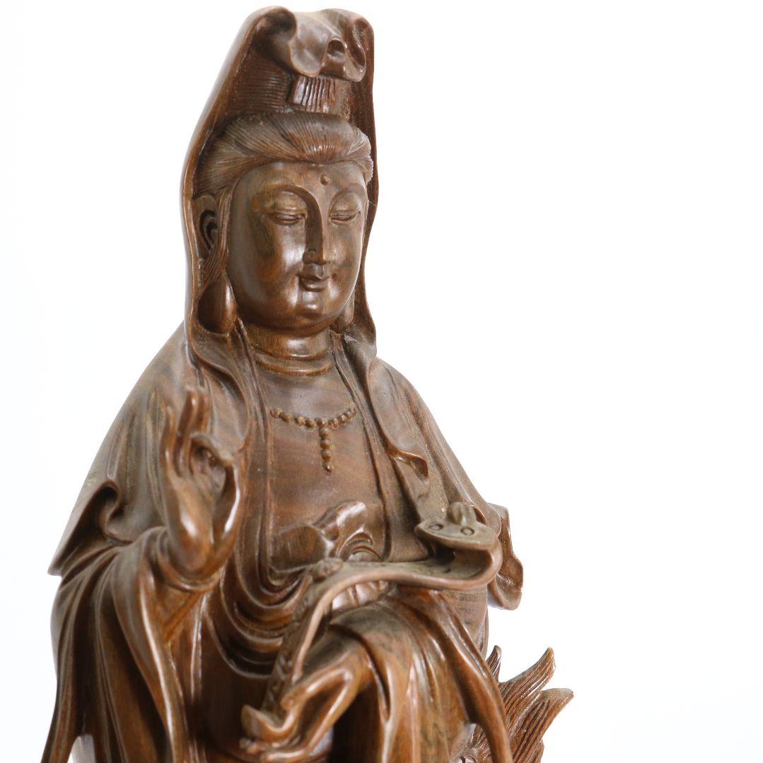 林 洪英作　緑壇木彫 龍上観音像　仏教美術　SX115