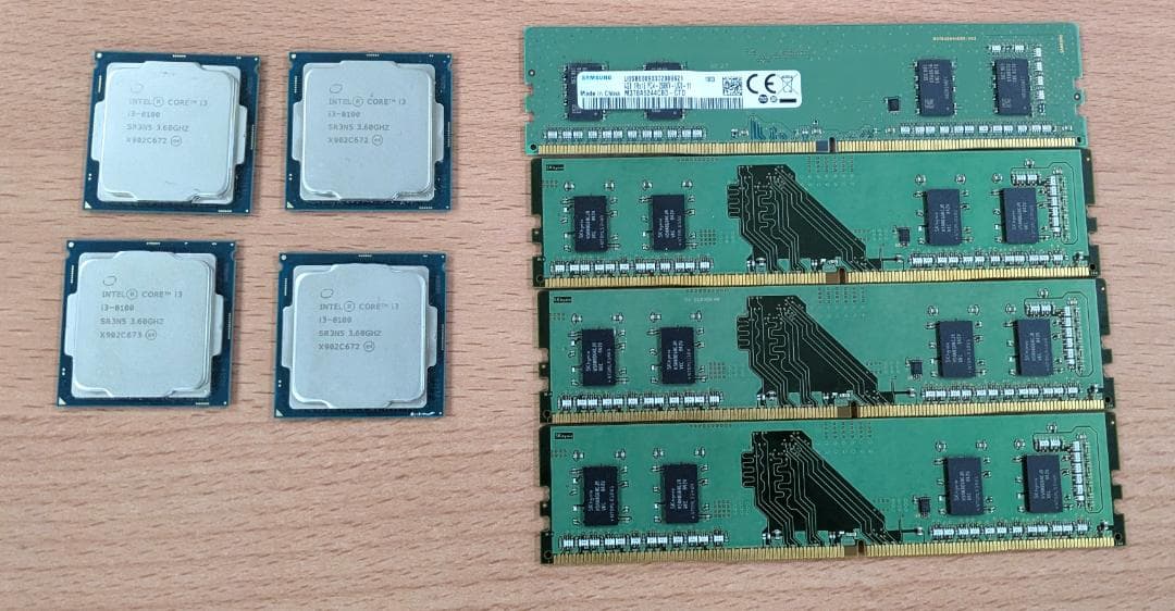 【中古品】CPUメモリ4組セット i3-8100 + DDR4 4GB