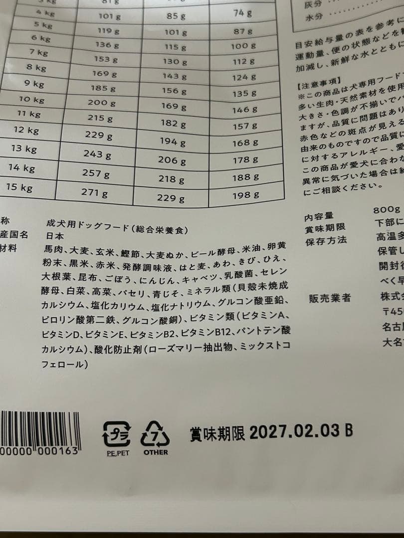 OBREMO 成犬用ドッグフード 馬肉800g