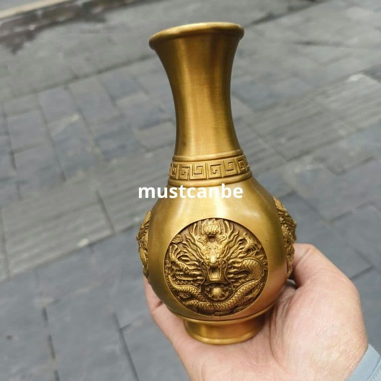 銅器 浮彫竜紋花瓶 美品 重厚 装飾品 工芸品 置物