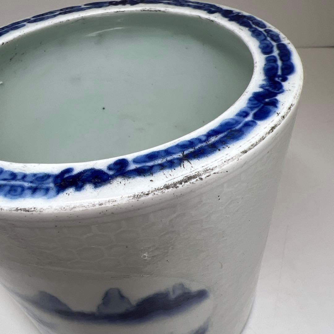 中国清時代　大清雍正年製　青花筆筒　高さ14㎝　東Y7-1003⭐︎2Fタサオ