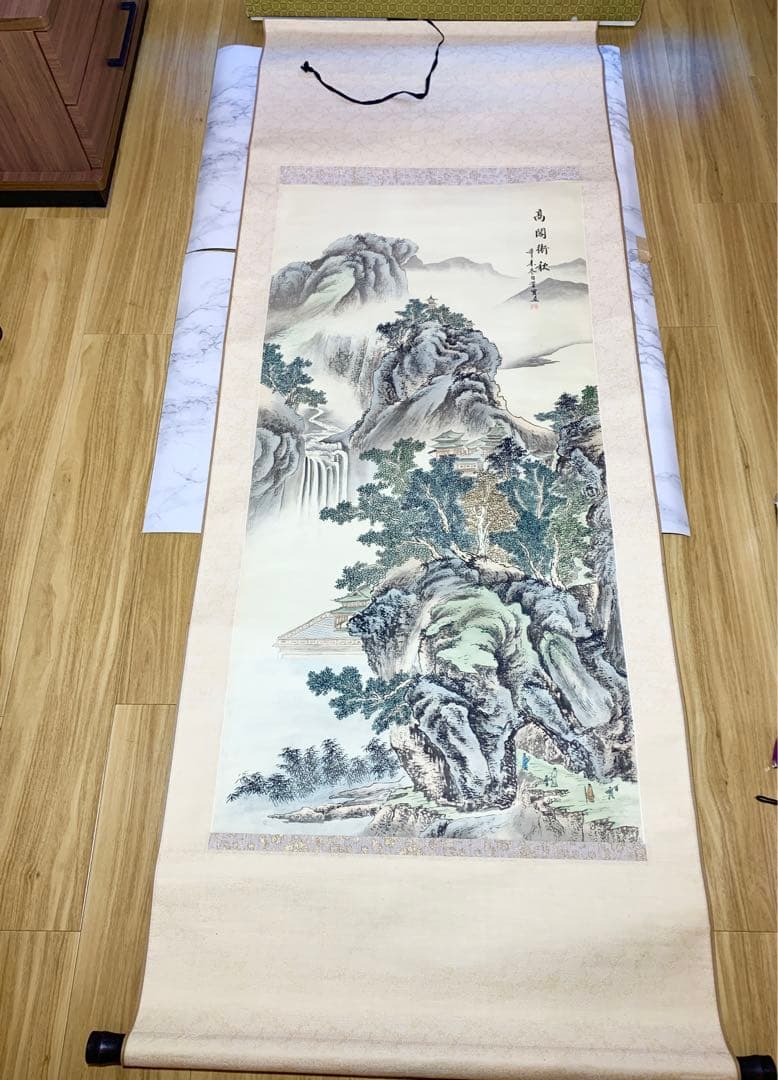 中国 絹本掛軸 高閣　街秋中堂　状態良好